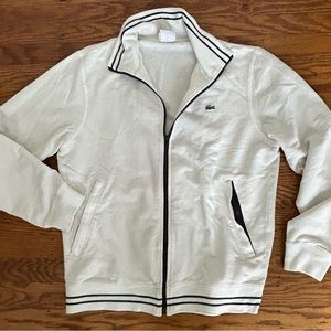 Lacoste men’s white tennis sweatshirt with front zipper.  All cotton, medium.